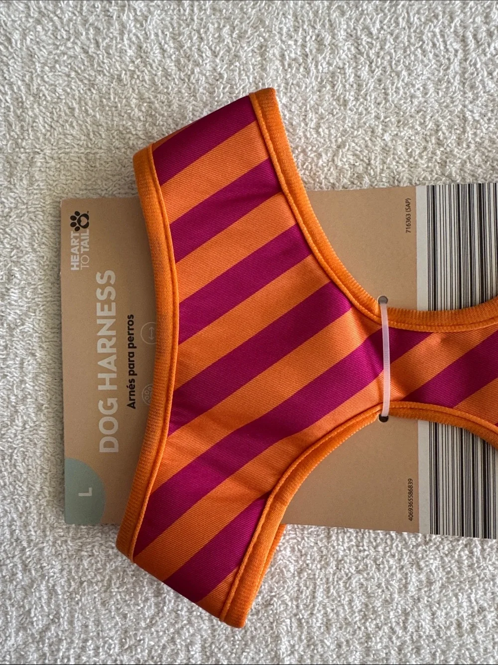 Heart To Tail Orange & Pink Striped Dog Harness - Large